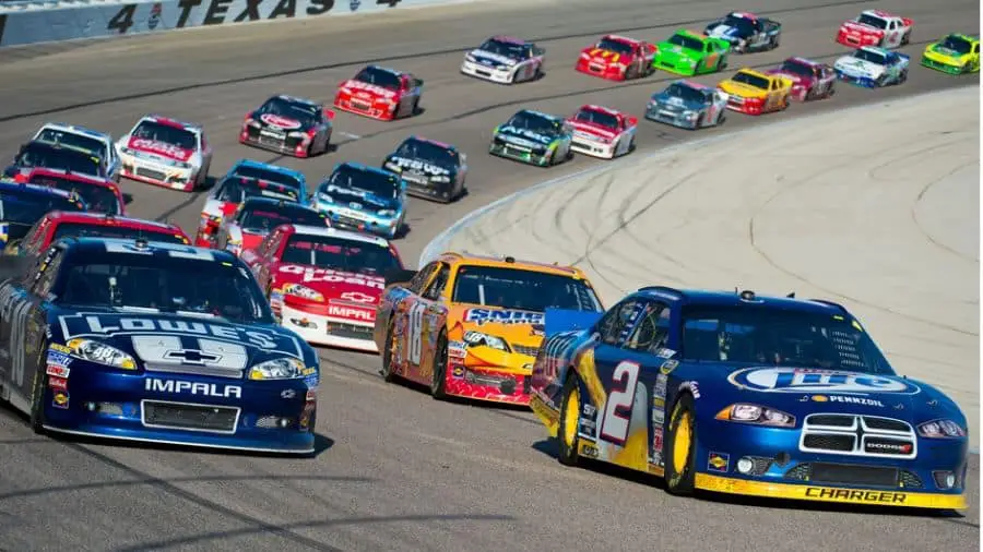 NASCAR cars on a track